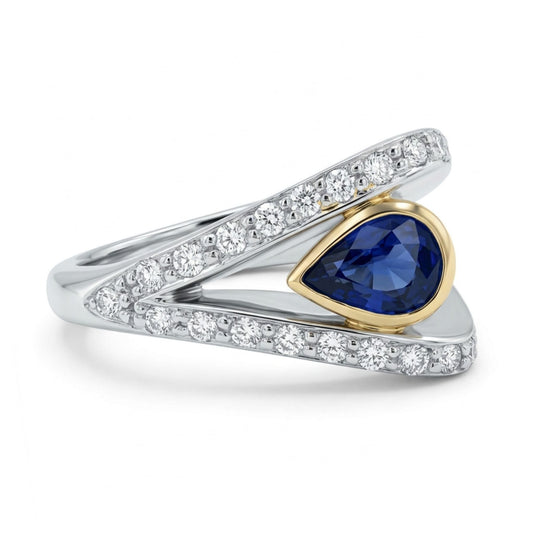 Platinum & 18K 1.14ct Pear Shape Blue Sapphire 0.80cttw White Diamonds Ring