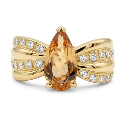 18K 1.57ct Pear Shape Imperial Topaz 0.24cttw White Diamonds Ring