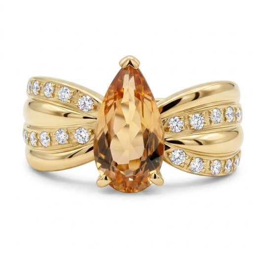 18K 1.57ct Pear Shape Imperial Topaz 0.24cttw White Diamonds Ring