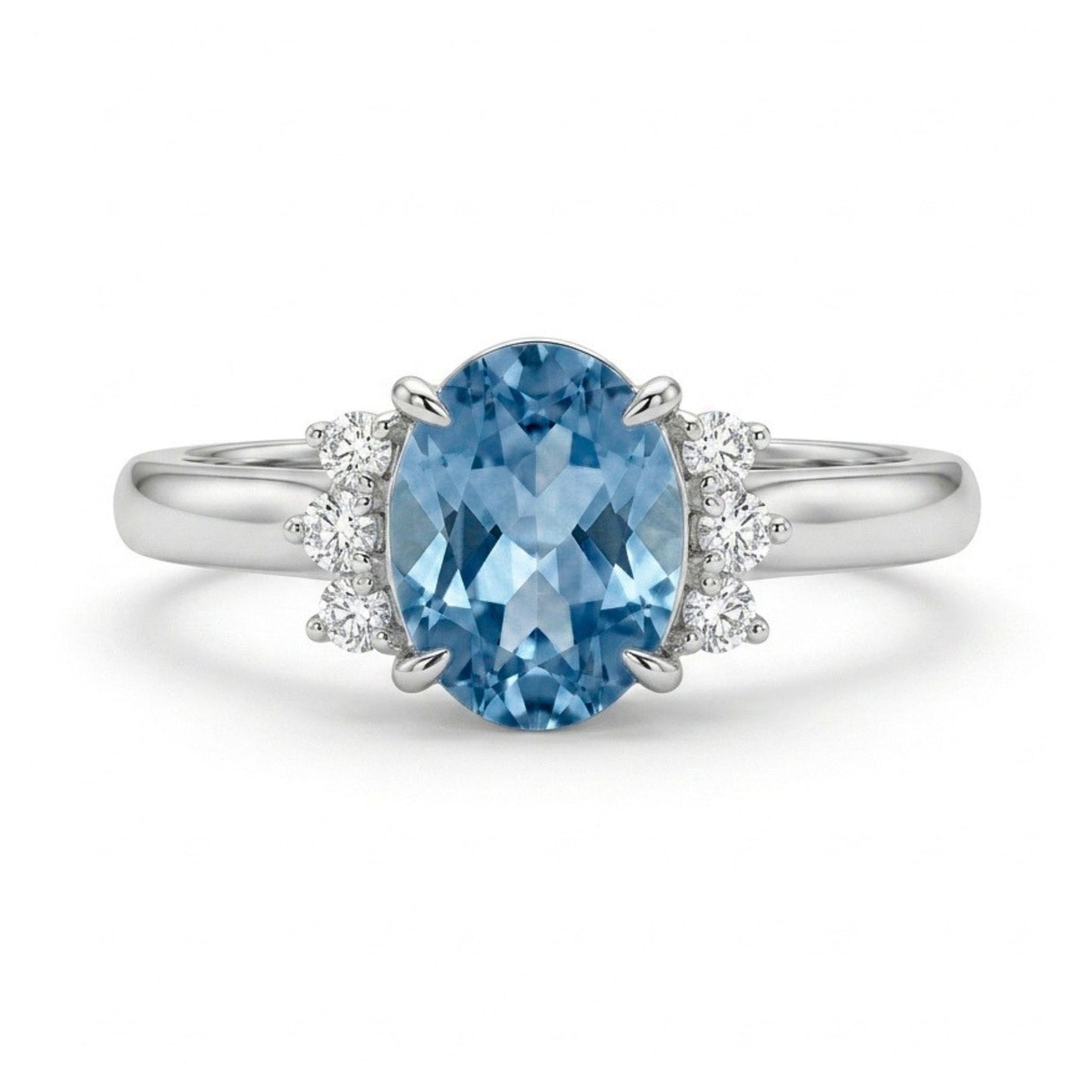 Platinum 0.86ct Oval Santa Maria Aquamarine 0.08cttw White Diamonds Ring