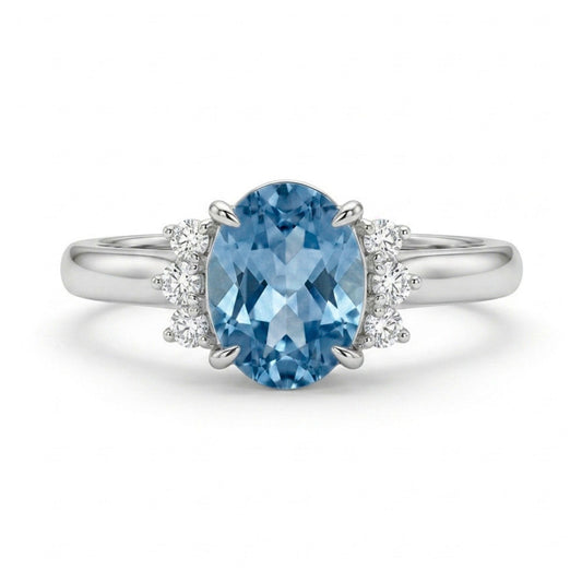 Platinum 0.86ct Oval Santa Maria Aquamarine 0.08cttw White Diamonds Ring