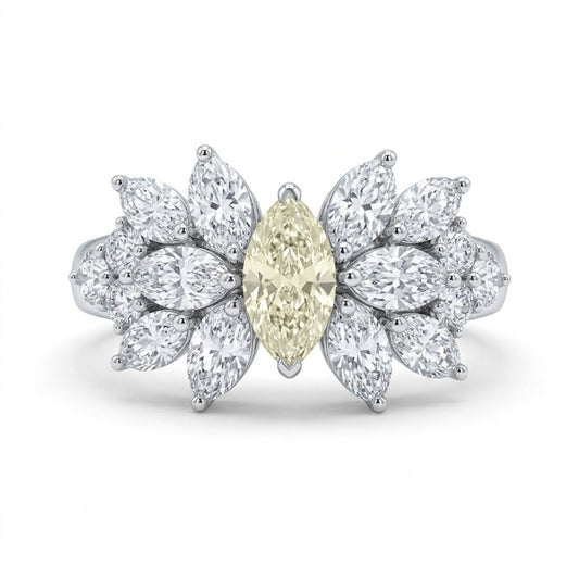Platinum 0.32ct Marquise Yellow Diamond 1.25cttw White Diamonds Ring