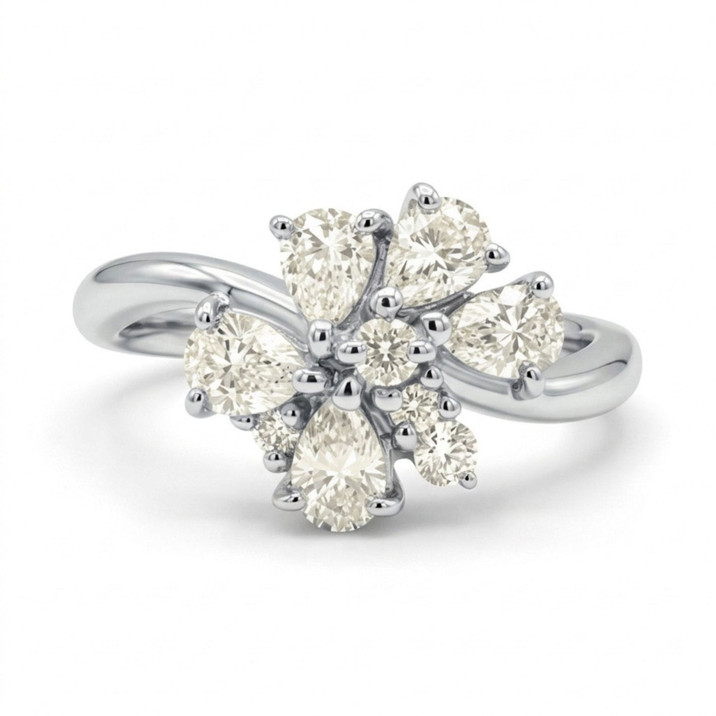 Platinum 0.86cttw Pear Shape & Round White Diamond Ring