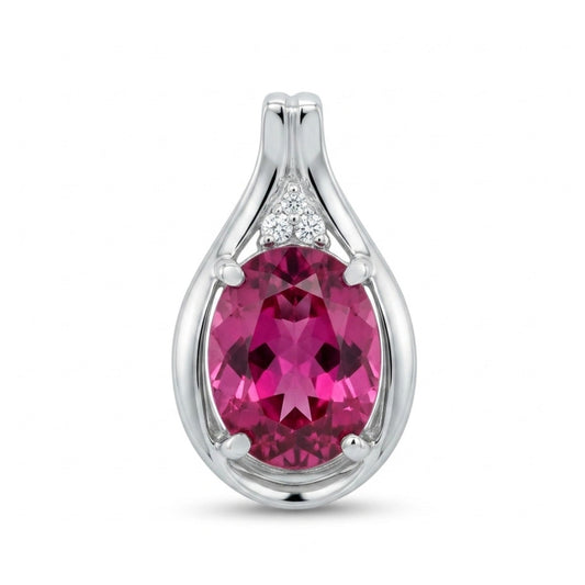 18K 2.07ct Oval Pink Tourmaline 0.04cttw White Diamonds Pendant