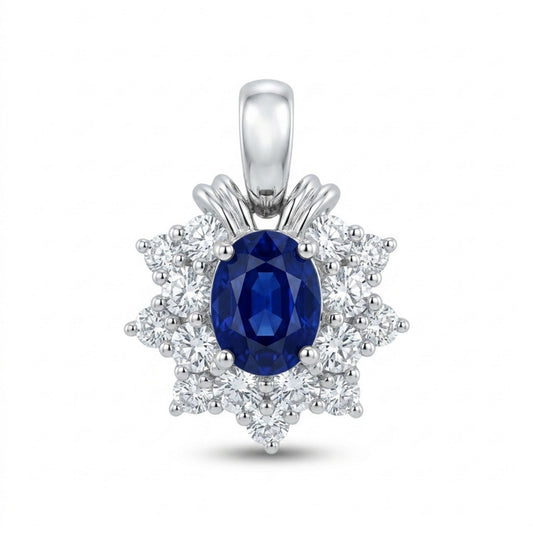 Platinum 0.92ct Oval Blue Sapphire 0.75cttw White Diamonds Pendant