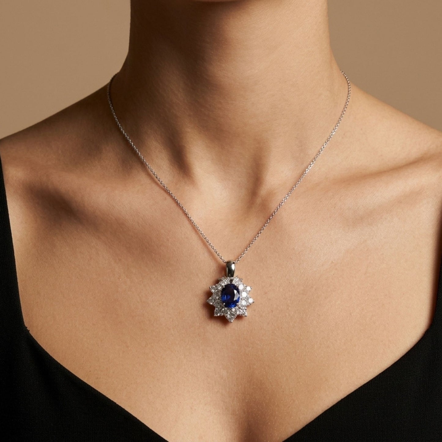Platinum 0.92ct Oval Blue Sapphire 0.75cttw White Diamonds Pendant