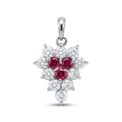 Platinum 0.33cttw Round Ruby 0.69cttw White Diamonds Pendant