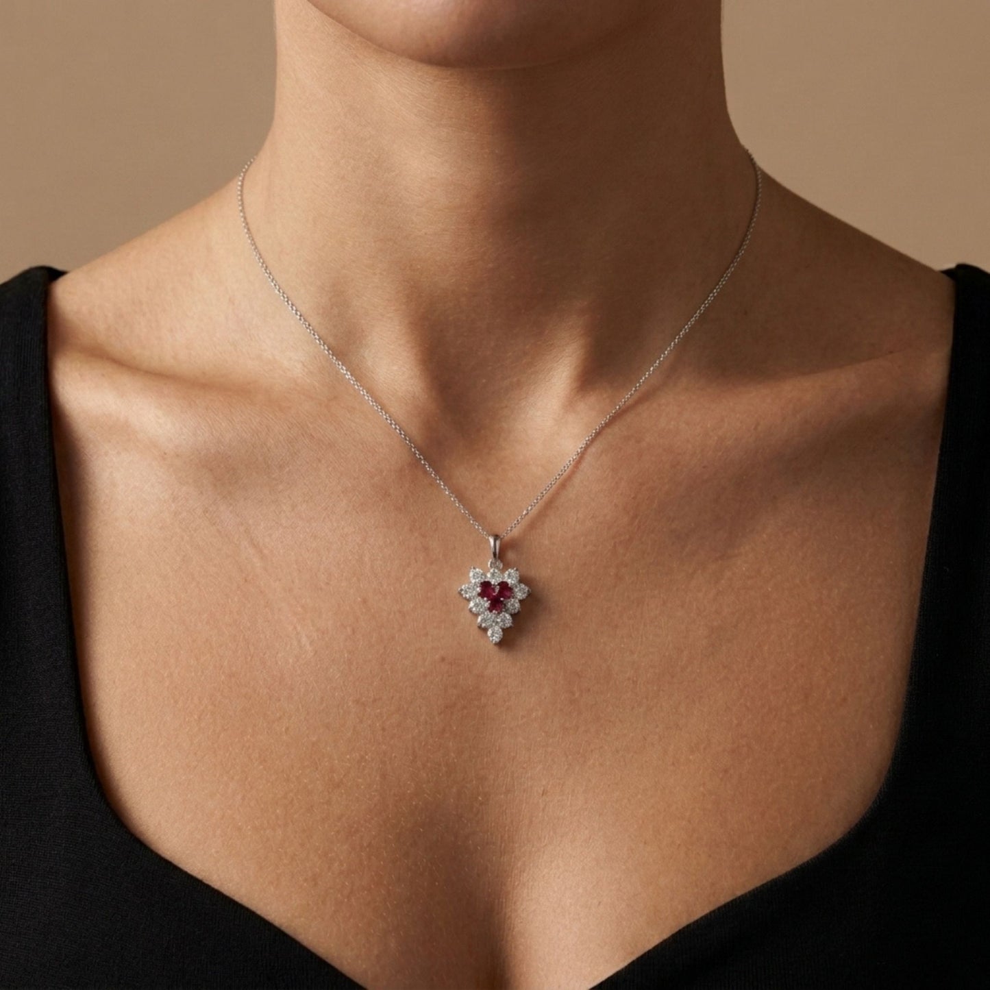 Platinum 0.33cttw Round Ruby 0.69cttw White Diamonds Pendant