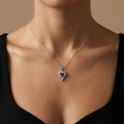 Platinum 0.33cttw Round Ruby 0.69cttw White Diamonds Pendant