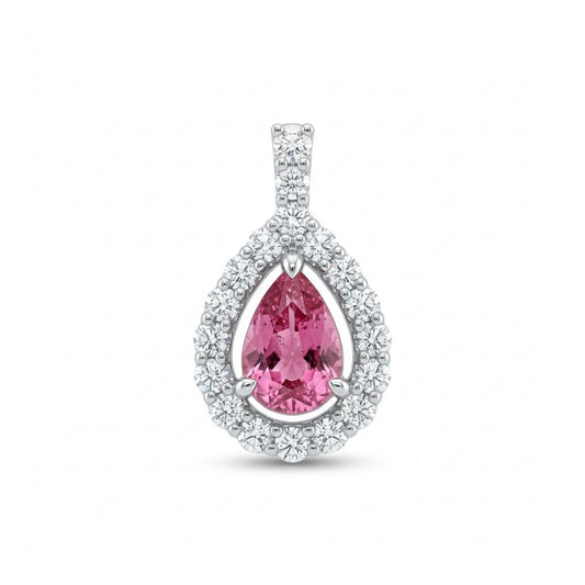 Platinum 0.39ct Pear Shape Padparadscha 0.21cttw White Diamonds Pendant