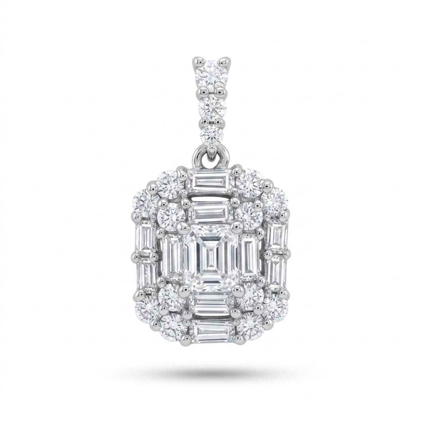 Platinum 0.55cttw Baguette & Round White Diamond Pendant