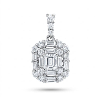 Platinum 0.55cttw Baguette & Round White Diamond Pendant