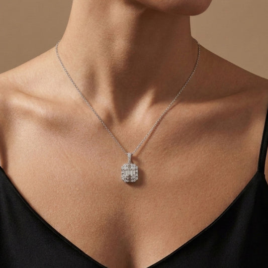 Platinum 0.55cttw Baguette & Round White Diamond Pendant