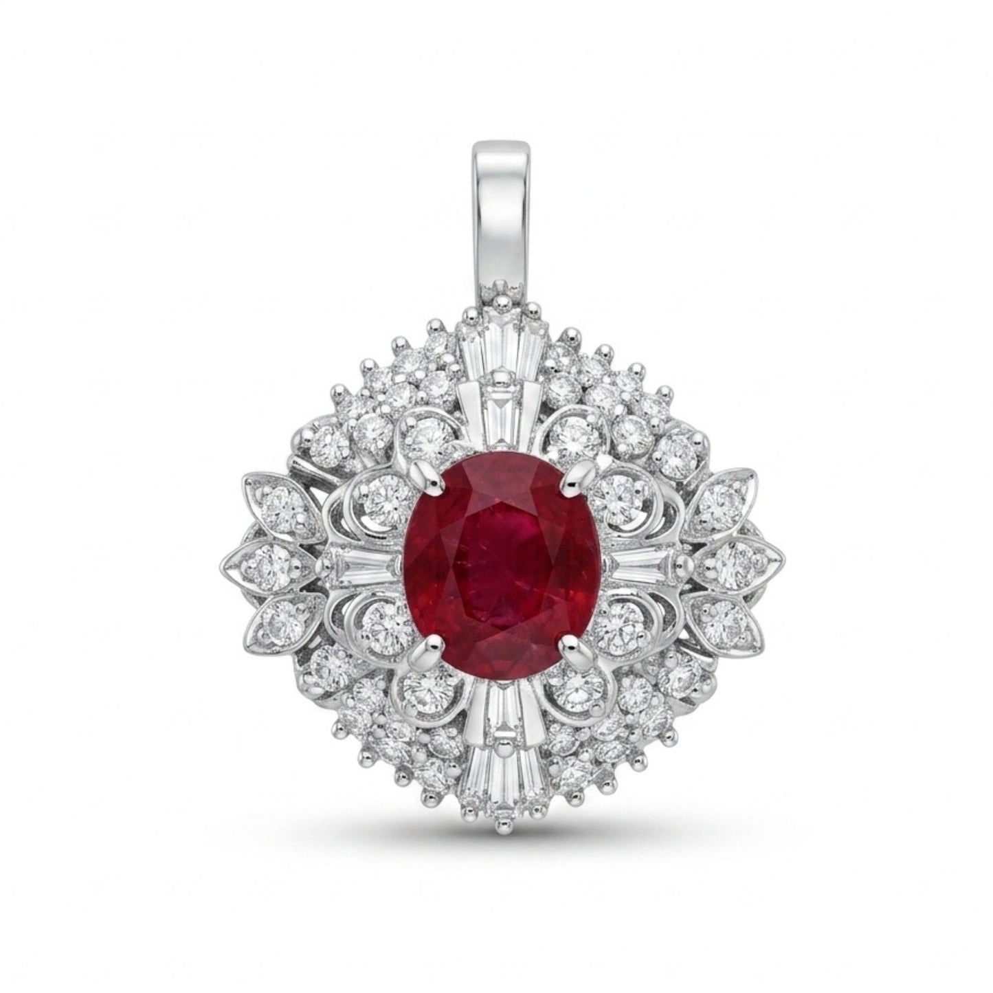 Platinum 1.45ct Oval Ruby 0.51cttw White Diamonds Pendant