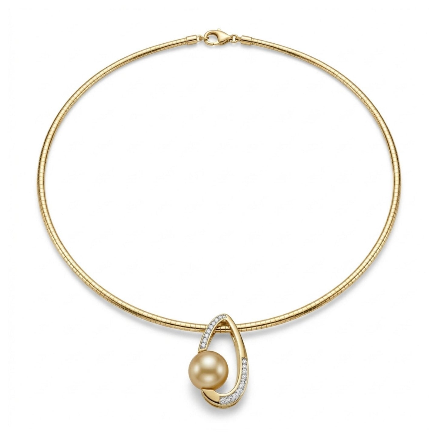 18K 11.6mm South Sea Golden Pearl 0.26cttw White Diamonds Necklace
