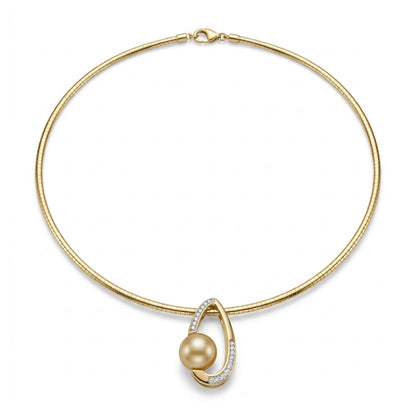 18K 11.6mm South Sea Golden Pearl 0.26cttw White Diamonds Necklace