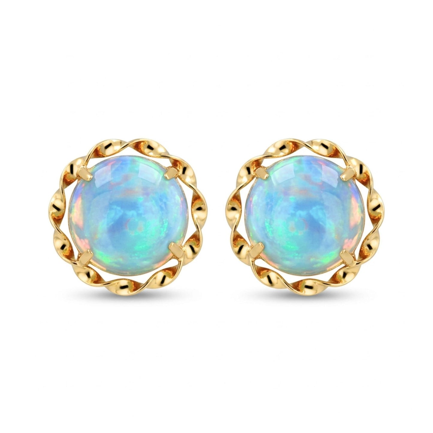 18K 1.60cttw Round Crystal Opal Stud Earrings