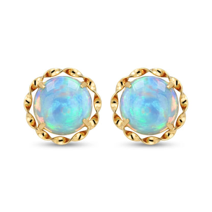 18K 1.60cttw Round Crystal Opal Stud Earrings