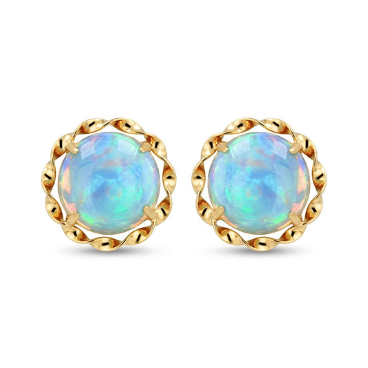 18K 1.60cttw Round Crystal Opal Stud Earrings