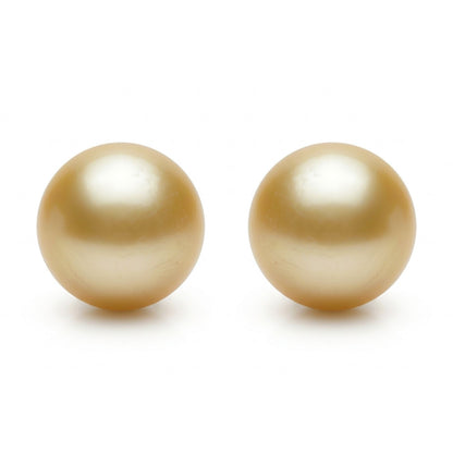 18K Round 15mm South Sea Golden Pearl Stud Earrings