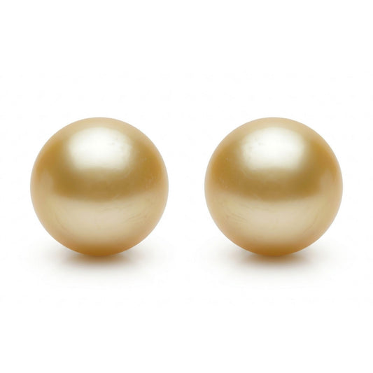 18K Round 15mm South Sea Golden Pearl Stud Earrings
