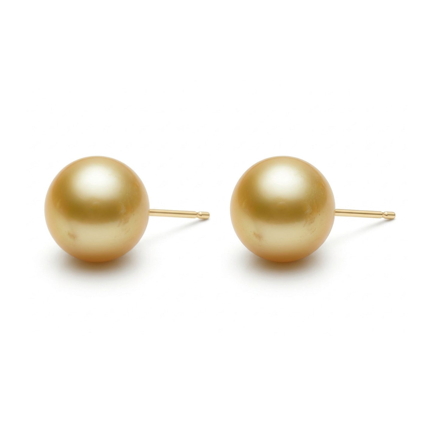 18K Round 15mm South Sea Golden Pearl Stud Earrings