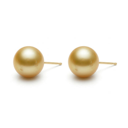 18K Round 15mm South Sea Golden Pearl Stud Earrings