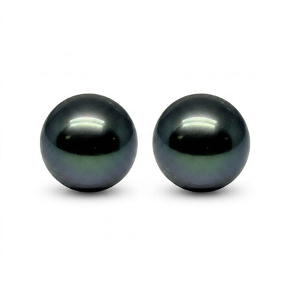 18K 9mm Tahitian Black Pearl Stud Earrings
