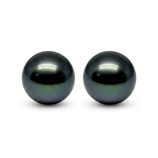 18K 9mm Tahitian Black Pearl Stud Earrings