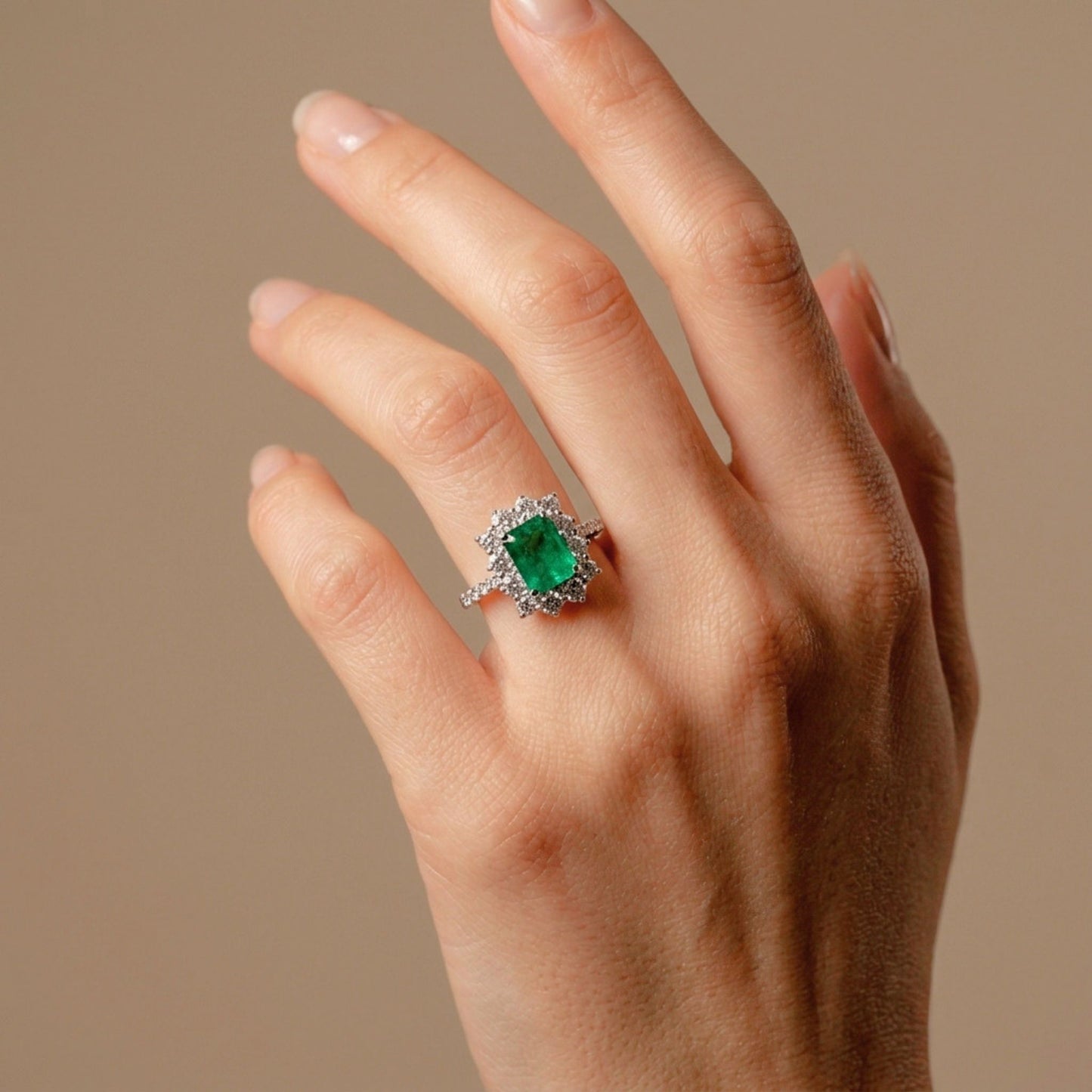 Platinum 1.25ct Emerald Cut Colombian Emerald 0.7cttw White Diamonds Ring