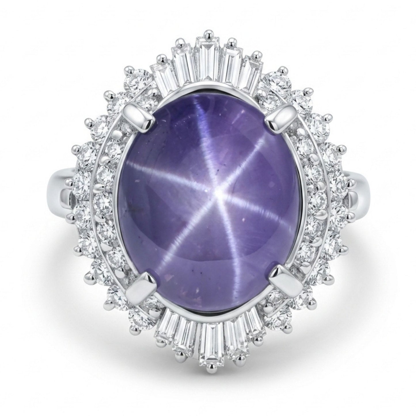 Platinum 7.18ct Oval Star Sapphire 0.72cttw White Diamonds Ring