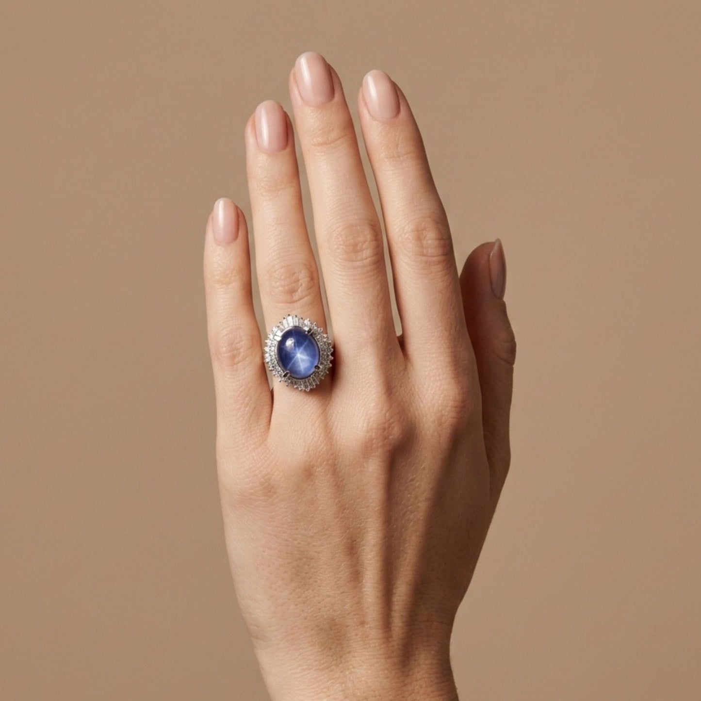 Platinum 7.18ct Oval Star Sapphire 0.72cttw White Diamonds Ring