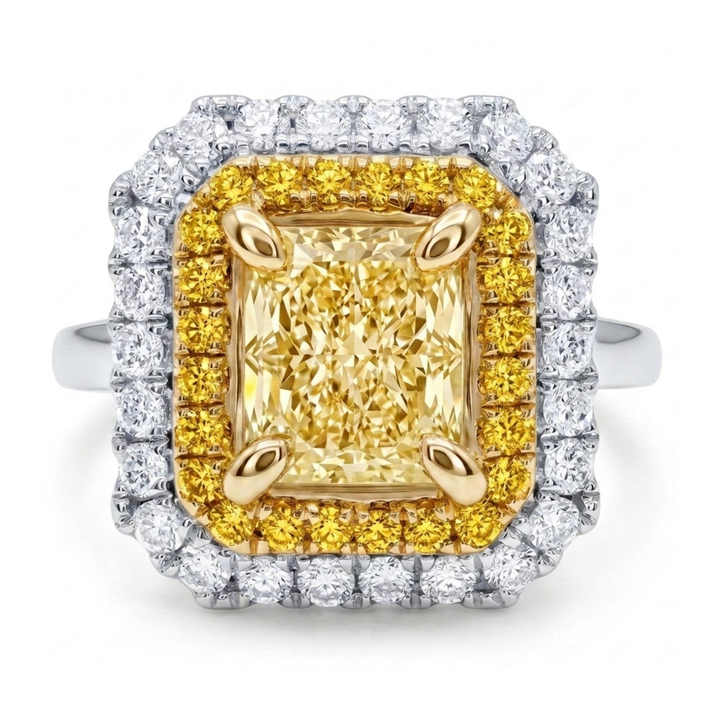 14K 1.33ct Radiant Cut Yellow Diamond 0.51cttw Yellow & White Diamonds Ring