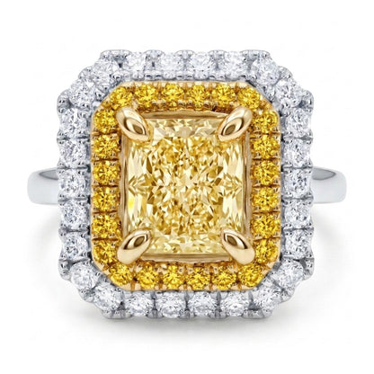 14K 1.33ct Radiant Cut Yellow Diamond 0.51cttw Yellow & White Diamonds Ring