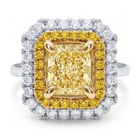 14K 1.33ct Radiant Cut Yellow Diamond 0.51cttw Yellow & White Diamonds Ring