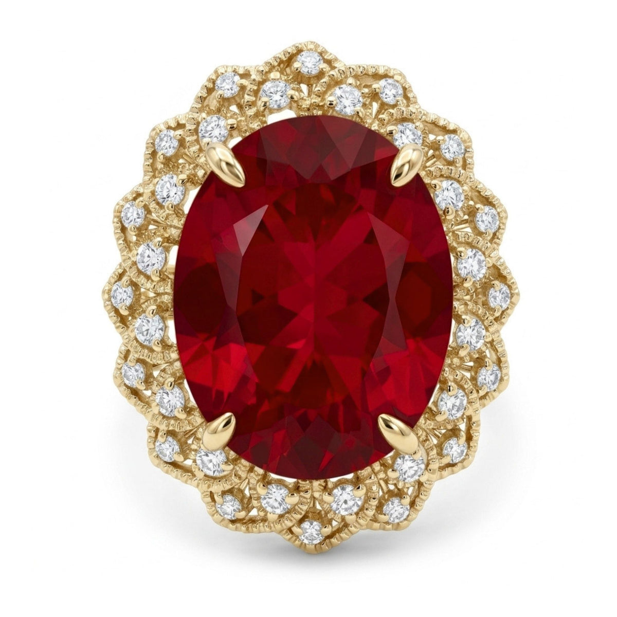 14K gold 7.39ct oval fire opal ring with 0.64cttw VS white diamonds