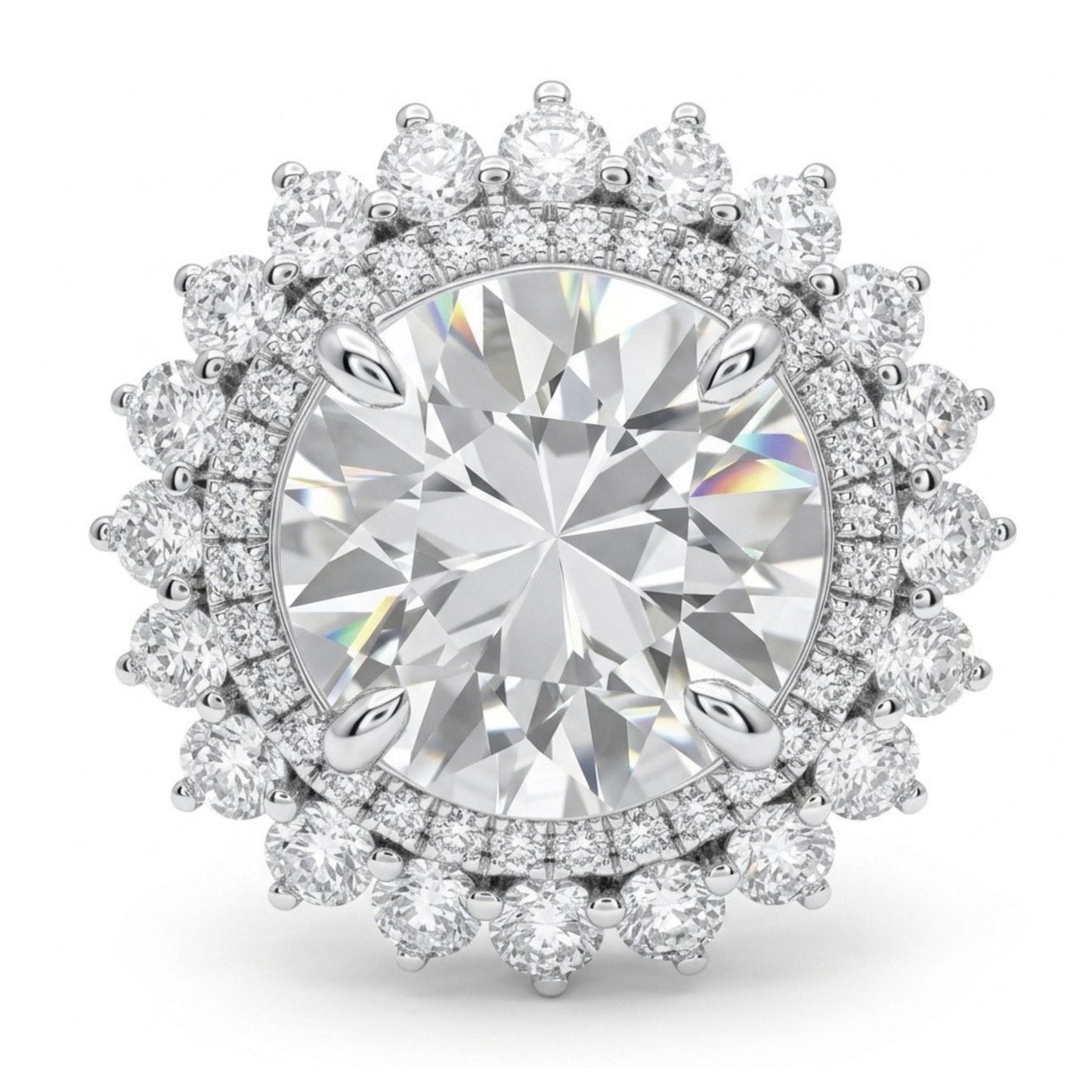 14K 5.41ct Oval White Zircon 1.11cttw VS White Diamonds Ring