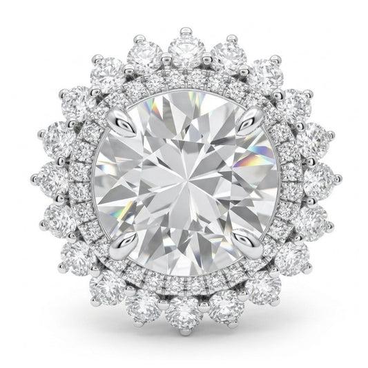 14K 5.41ct Oval White Zircon 1.11cttw VS White Diamonds Ring
