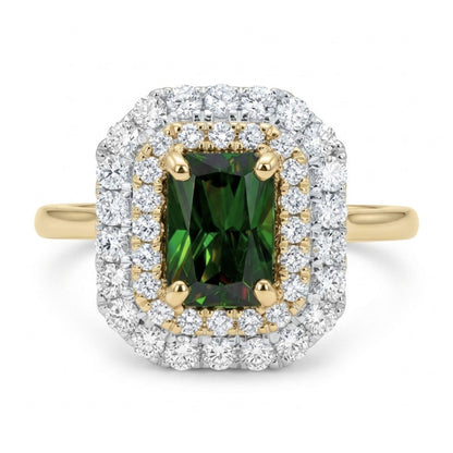 14K 0.95ct Radiant Cut Color Change Sphene 0.51cttw VS White Diamonds Ring
