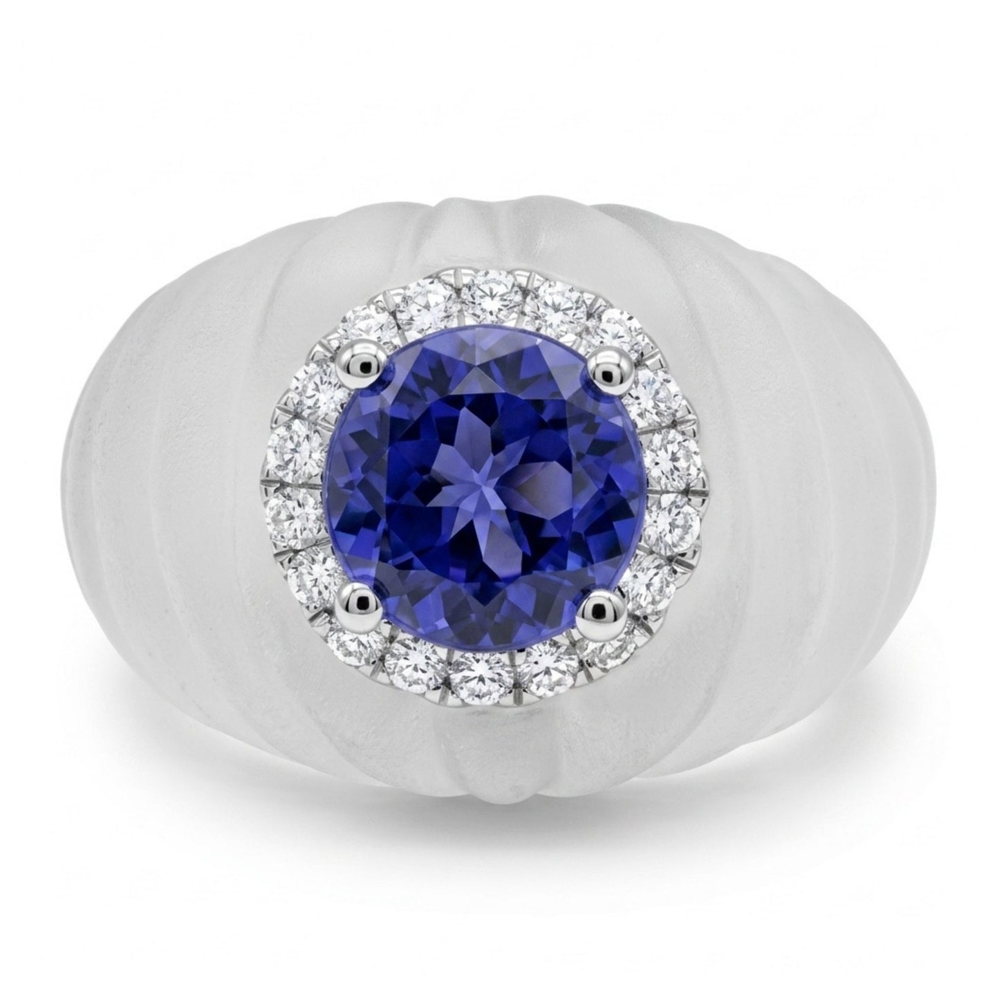 14K 1.29ct Round Tanzanite 16.94ct Fancy Cut Quartz 0.22cttw White Diamonds Ring