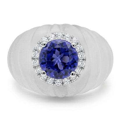 14K 1.29ct Round Tanzanite 16.94ct Fancy Cut Quartz 0.22cttw White Diamonds Ring