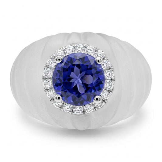 14K 1.29ct Round Tanzanite 16.94ct Fancy Cut Quartz 0.22cttw White Diamonds Ring