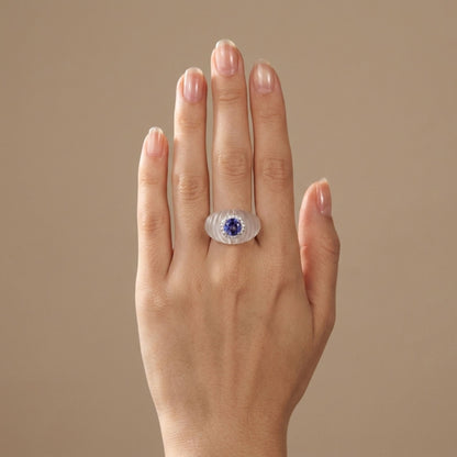 14K 1.29ct Round Tanzanite 16.94ct Fancy Cut Quartz 0.22cttw White Diamonds Ring