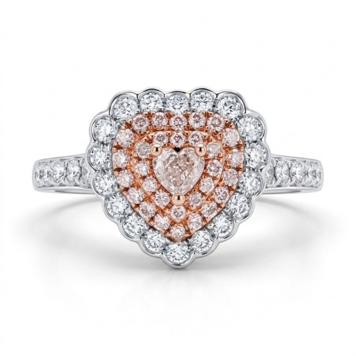 18K 0.12ct Heart Shape Pink Diamond 0.59cttw Pink & White Diamonds Ring