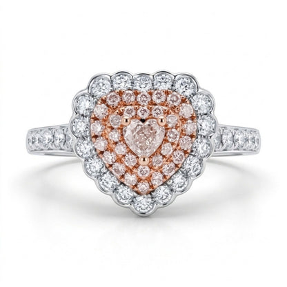 18K 0.12ct Heart Shape Pink Diamond 0.59cttw Pink & White Diamonds Ring