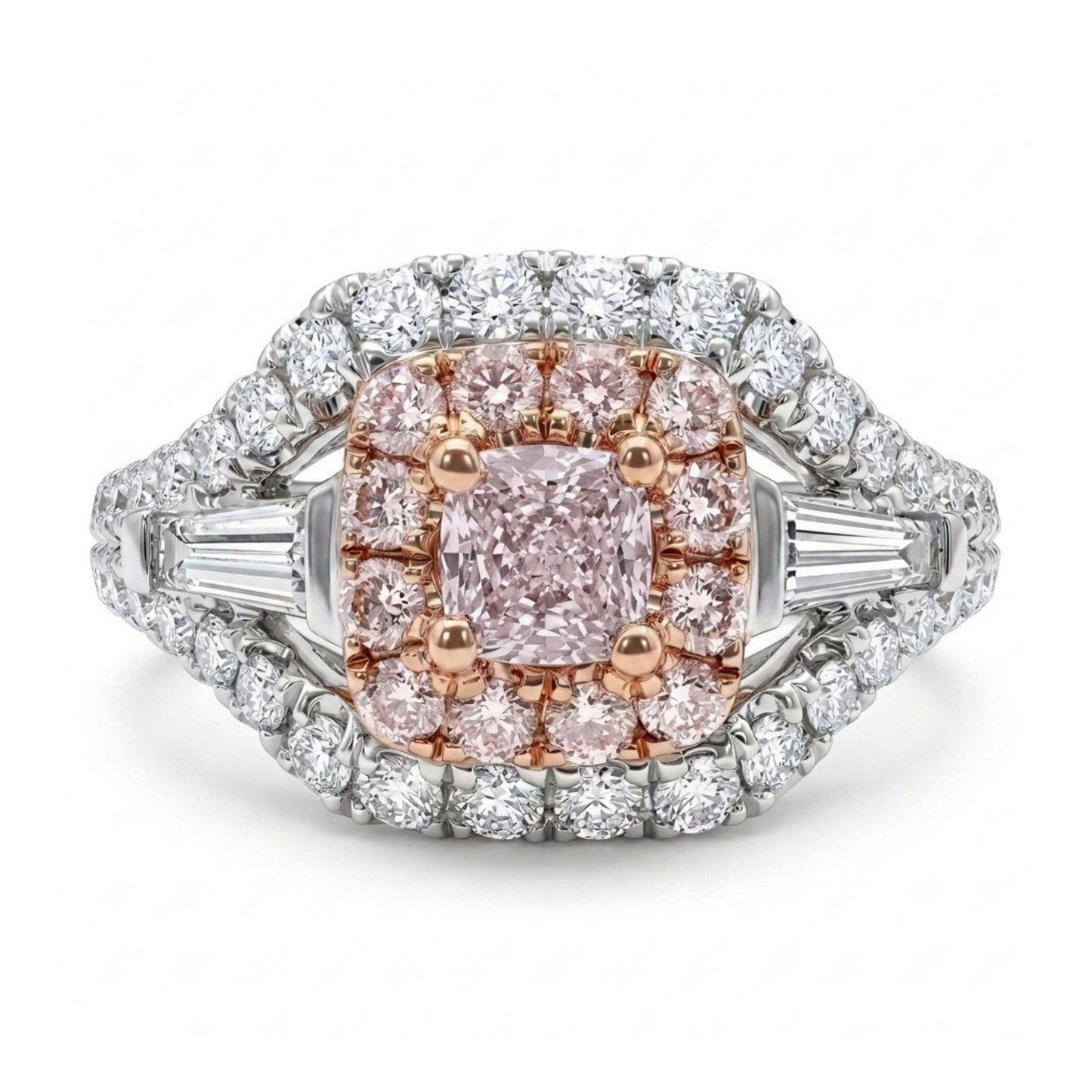 18K 0.09ct Cushion Purple Pink Diamond 0.54cttw Pink & White Diamonds Ring