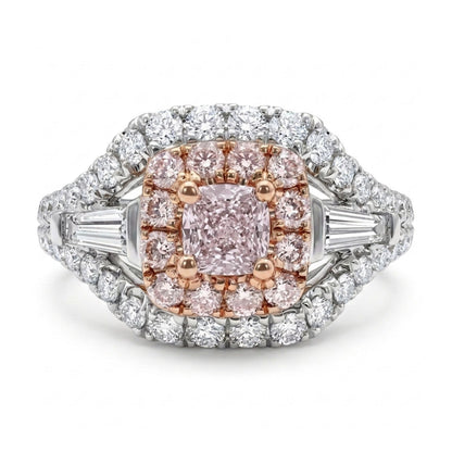 18K 0.09ct Cushion Purple Pink Diamond 0.54cttw Pink & White Diamonds Ring