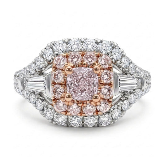18K 0.09ct Cushion Purple Pink Diamond 0.54cttw Pink & White Diamonds Ring