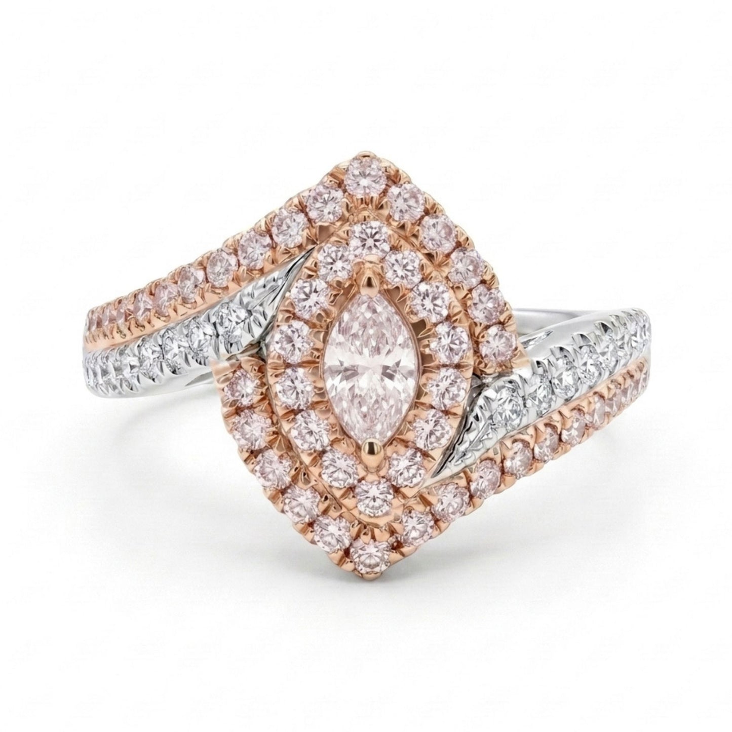 18K 0.12ct Marquise Pink Diamond 0.45cttw Pink & White Diamonds Ring