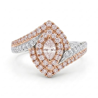 18K 0.12ct Marquise Pink Diamond 0.45cttw Pink & White Diamonds Ring
